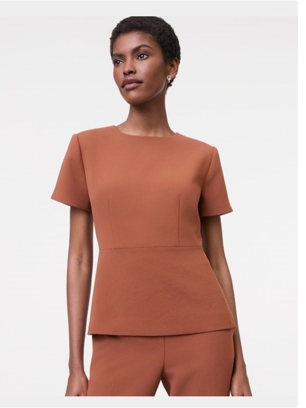 Ann Taylor Short-Sleeve Peplum Top in Tortoise 🐢 Shell 🐚 brown